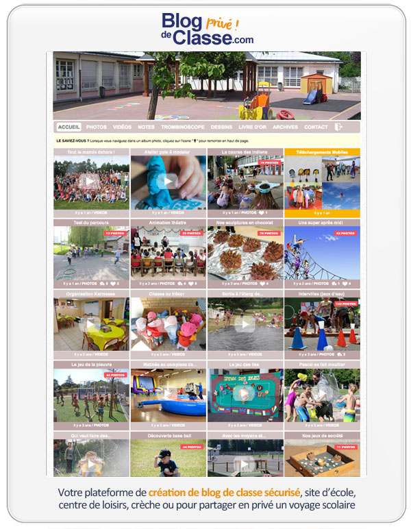Blog de centre de loisirs : Facile à utiliser, sans inscription obligatoire pour les parents, vous pouvez partager un nombre illimité de photos, ainsi que des vidéos, sans prendre de risque pour le droit à l'image des enfants.